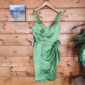 Marys Modern Maid 💜 NEW Green Dress Faux Wrap Pleats Flower High Waist M4101 10
